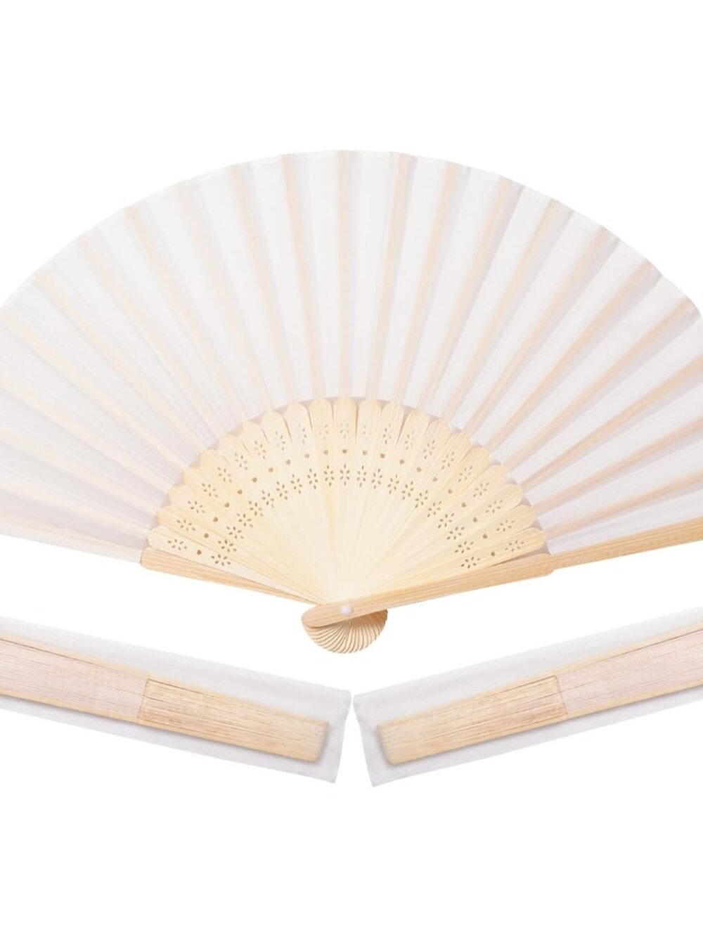 50pcs Cream-Coloured Imitated Silk Fabric Fan